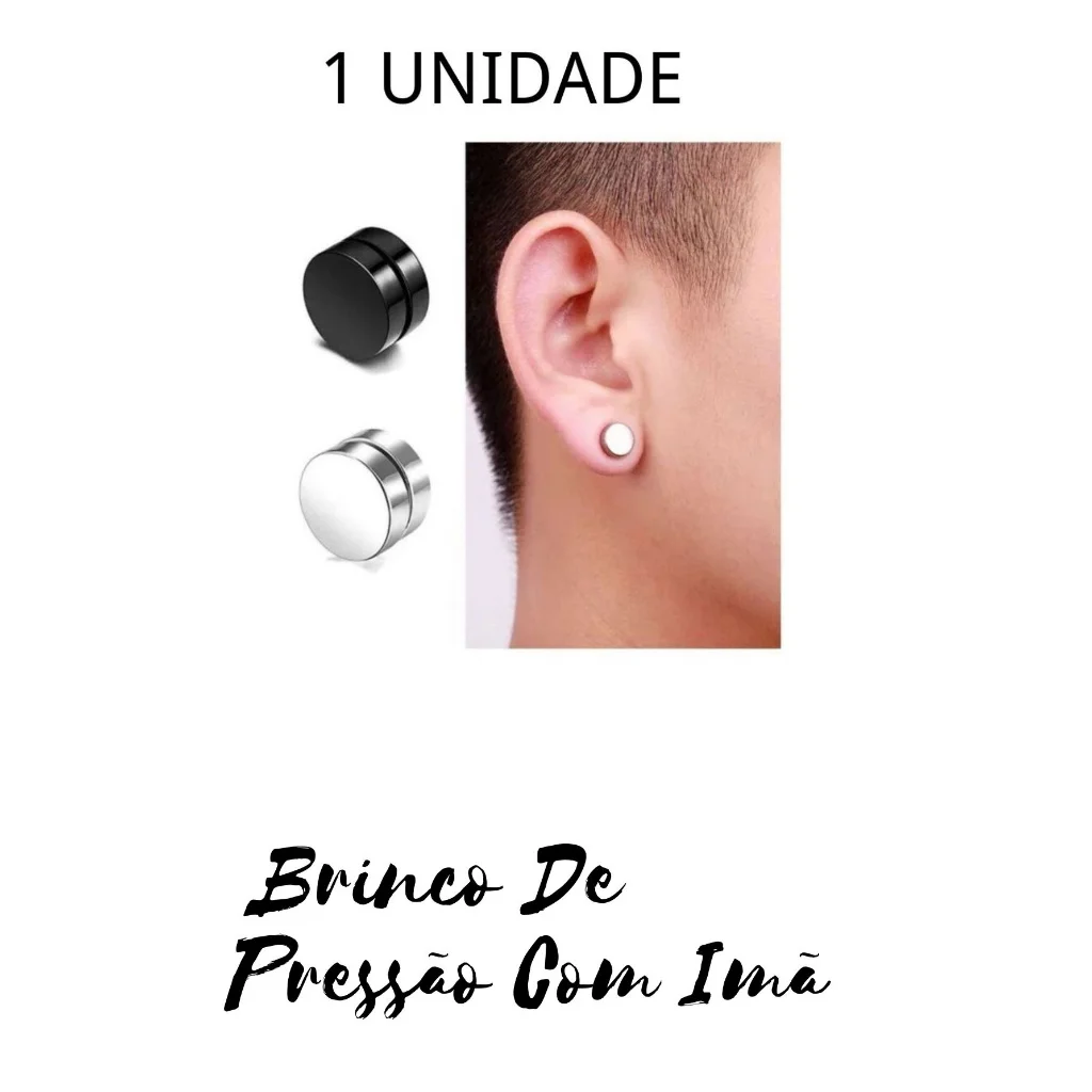 1 - Unidade Brinco De Pressão Com Imã Preto 0.6mm Masculino-Feminino