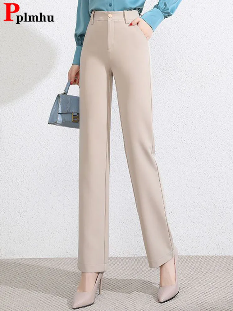 

Female Formal Baggy Wide Leg Suit Pants Women High Waist Solid Loose Office Straight Pantalones Casual Classic Solid Ol Calca