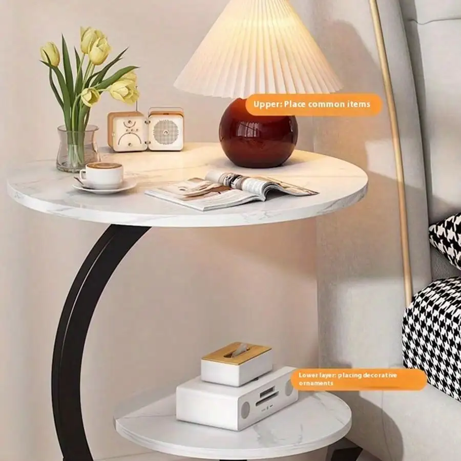 Round C-Shaped Storage Table With Lower Shelf - Solid Hardwood & MDF Construction, Space-Saving Modern Classic Design, - Freestanding Sofa/Bedside Table With 3.2 Cu Ft Storage, Compact Round End Table For Living Room, Bedroom - view 5