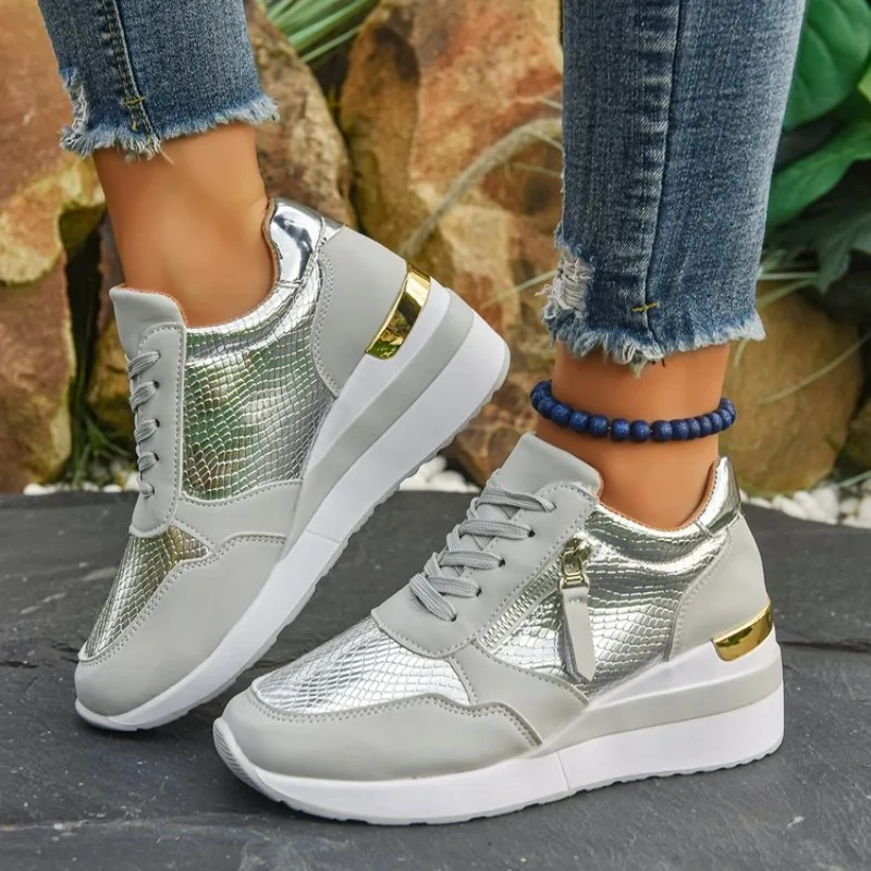 

Comfortable Large Size Sneakers Platform Side Zipper Women's Wedge Shoes Soft Bottom Autumn Outdoor Wear Rubber Casual Shoes