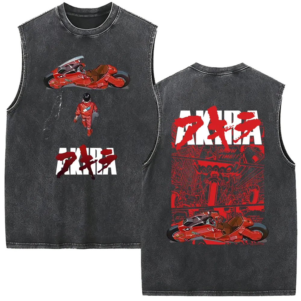 Japanese Anime Movie Akira Vintage Washed Tank Tops Tetsuo Shima Shotaro Kaneda Sleeveless Vest T-shirt Men's Oversized T Shirt