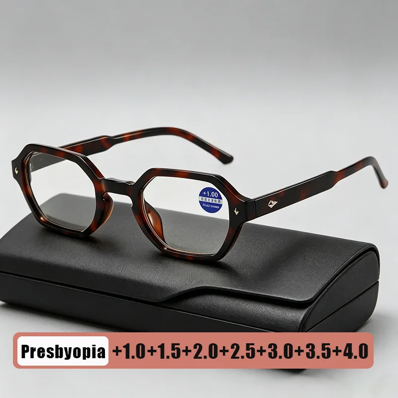 

Stylish Polygonal Presbyopia Glasses Retro Frames Blue Light-blocking Reading Glasses Ladies Stylish Eyewear Diopter To +4.0