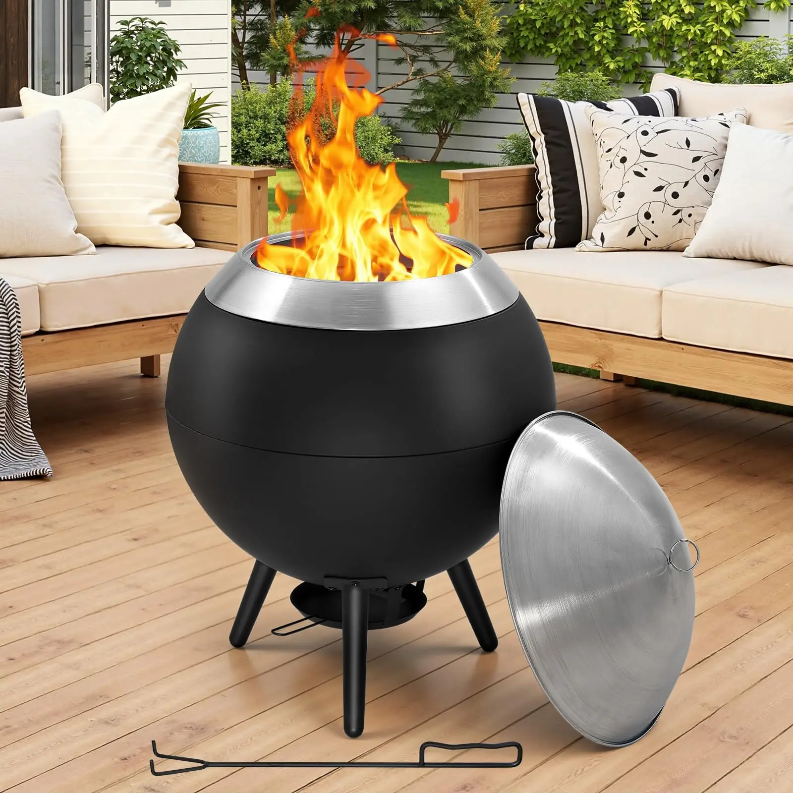 20 Inch Smokeless Firepit, Outdoor Smokeless Fire Pit with Grill, Waterproof Lid and Bag, 2 in 1 Fire Pits for Outside