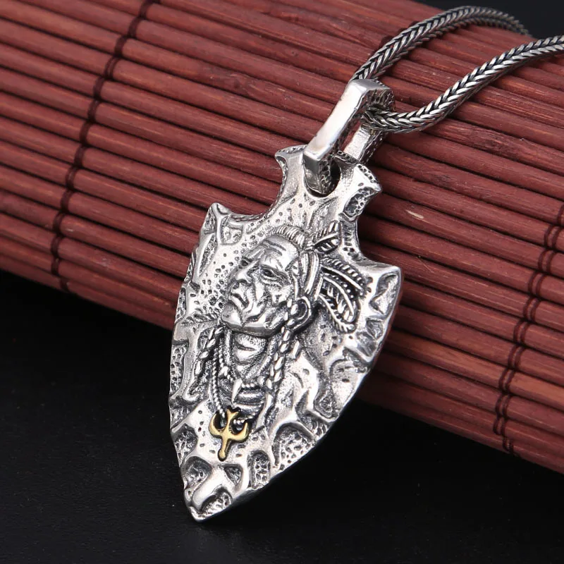 S925 Sterling Silver Indian Pendant Black Color Old Process Unisex Eagle Fine Jewelry FYNE425
