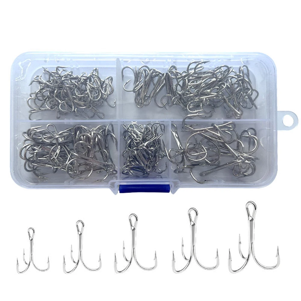 

120PCS Round Treble Fishing Hook With Box Package Round Bend Tackle Tool Fishing Gear For Bass Trout Freshwater Saltwater