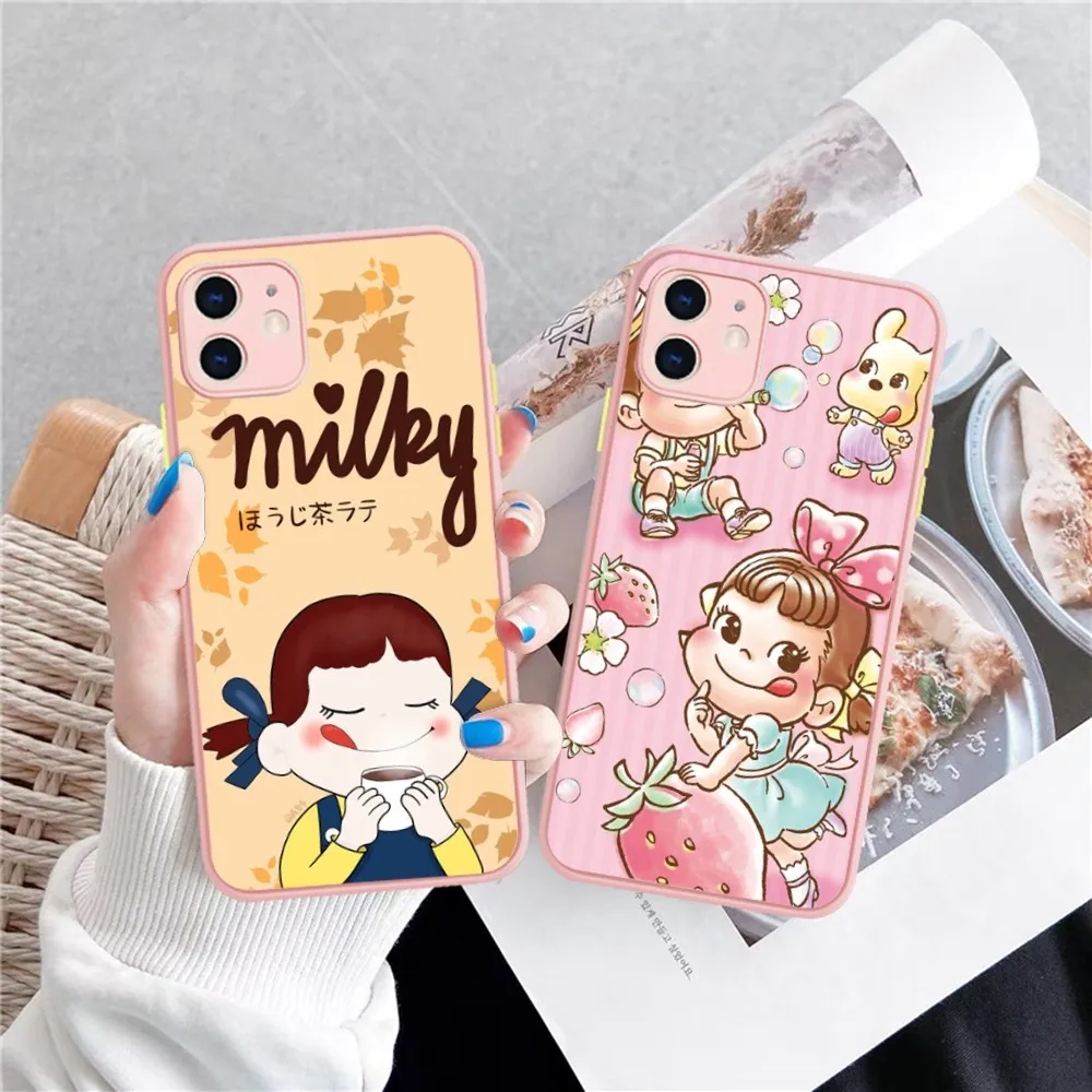 Fujiya Milky Peko-Chan Phone Case for iPhone 14 11 12 13 Mini Pro Max 8 7 Plus X XR XS MAX Translucent Matte Cover