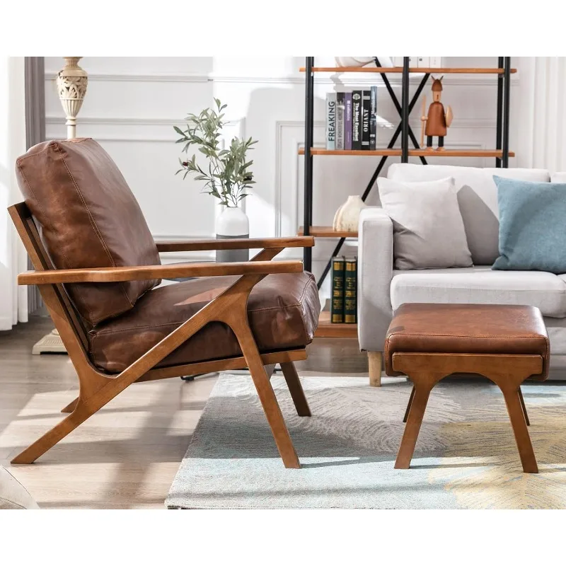 كرسي حديث لمنتصف القرن مع مسند، كرسي بذراعين لغرفة المعيشة منجد من مادة البولي يوريثان ومجموعة عثمانية، مقعد عريض 23 بوصة