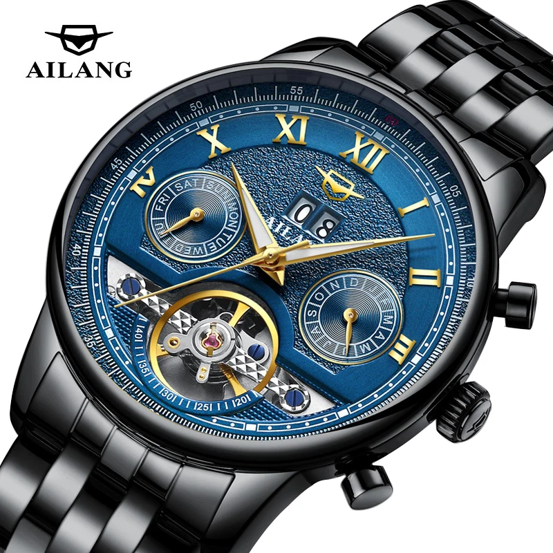 

AILANG Fashion Mens Mechanical Watches Top Brand Luxury Stainless Steel Tourbillon Automatic Watch Men Luminous Wristwatches