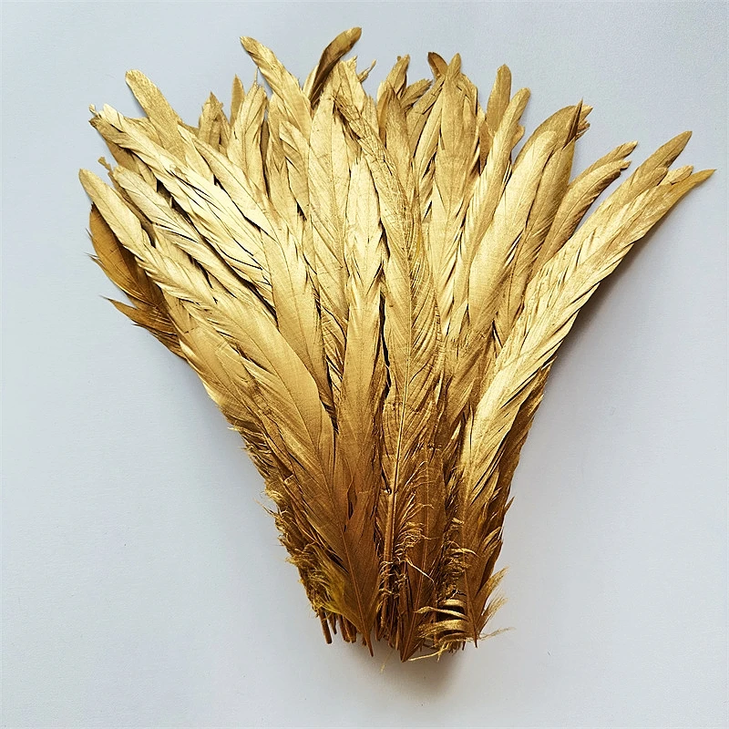 100pcs Golden Goose Rooster Feathers 25-30cm DIY Sewing Clothing Party Decorations Plumas