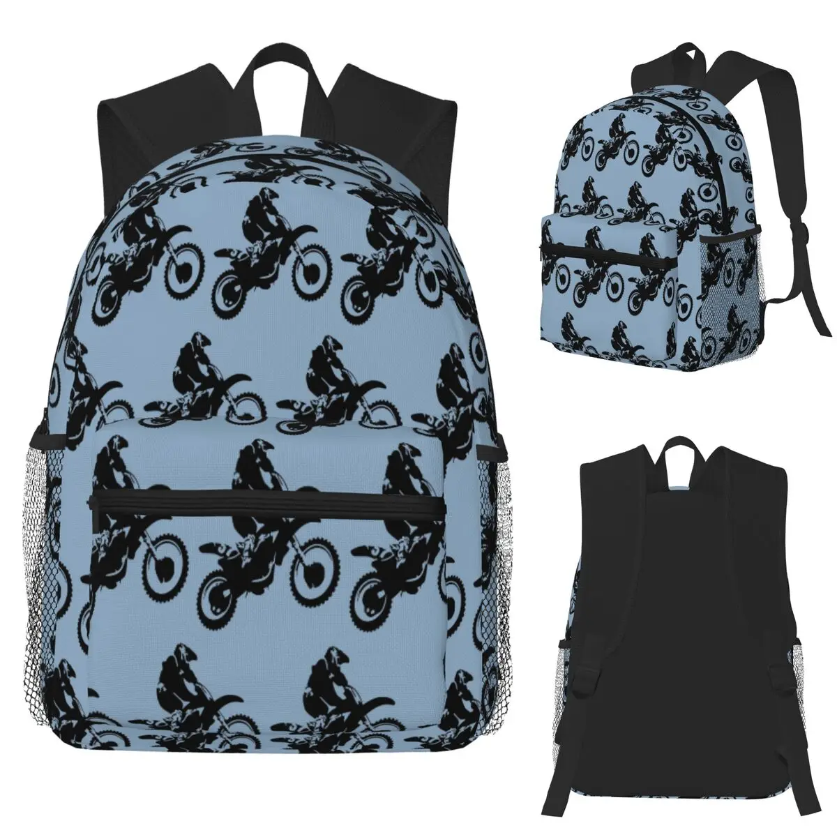 

Moto X Dirt Bike Monotone Vector Art Student Backpack School Bag Hiking Travel Daypack for Boys Girls Bookbag Shoulder Bags