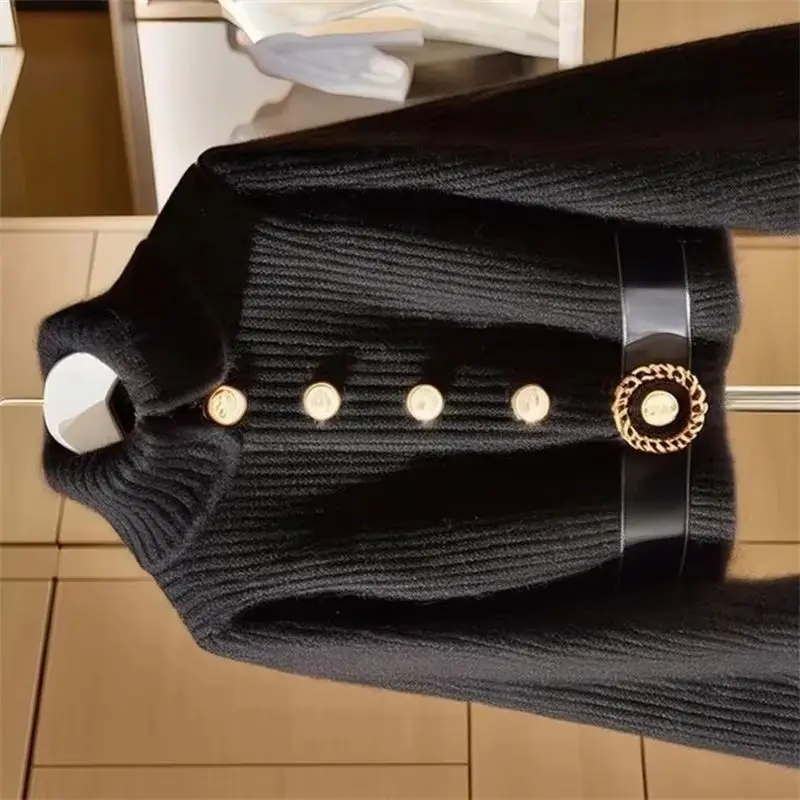 

Разработанный красивый вязаный свитер для женщин, весна-осень 2026, новый корейский черный свитер, куртка, кардиган, пальто, женский трикотаж