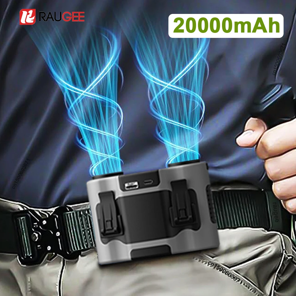 

Portable Waist Fan 20000mAh Outdoor Waist Clip Fan 5 Strong Wind Portable Dual Airflow Outlet Camping Waist Fan with Power Bank