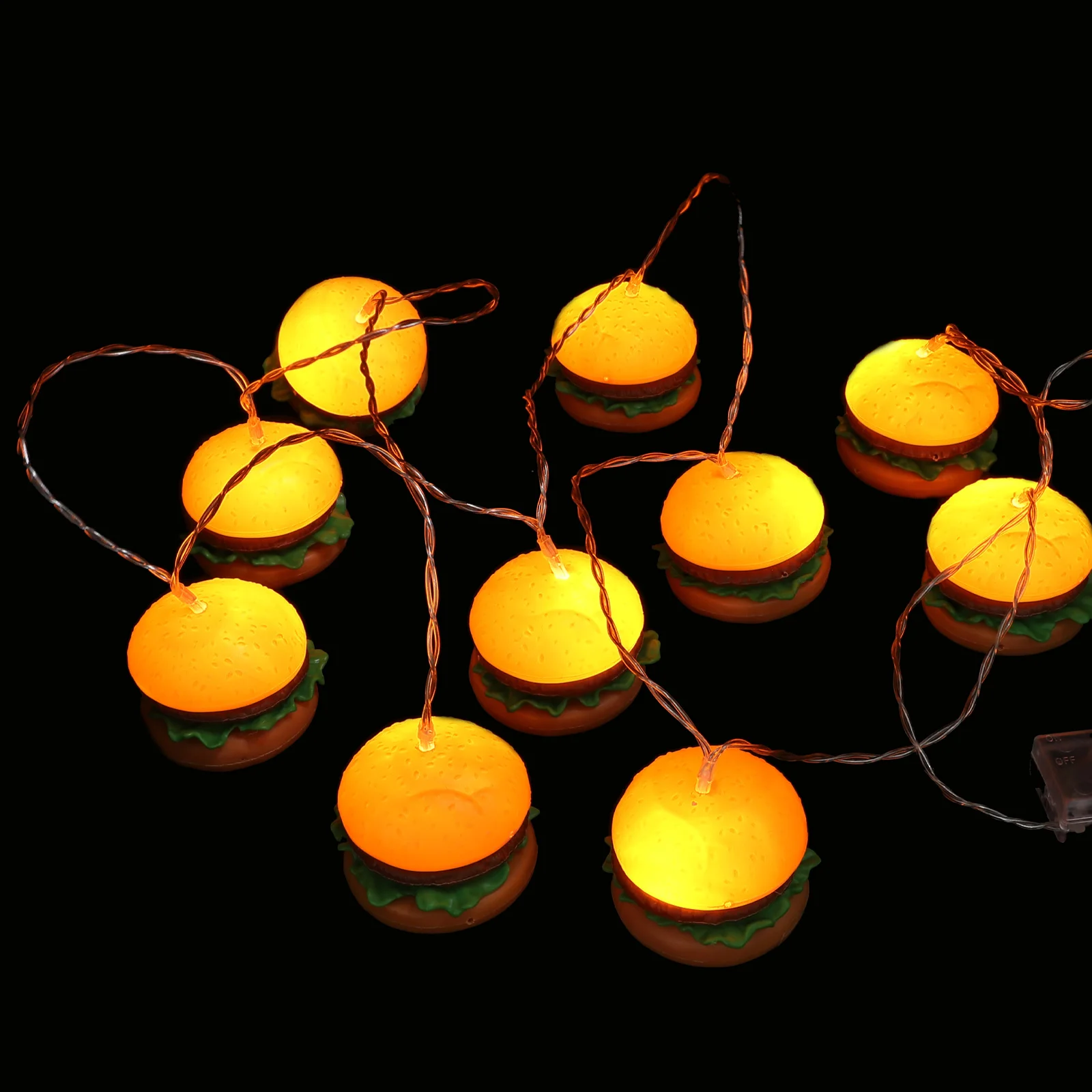 

1 Set Creative Plastic Burger Shape LED String Lights Holiday Party Decorative Lamp Festival Bedroom Kids Room Decoration Gift
