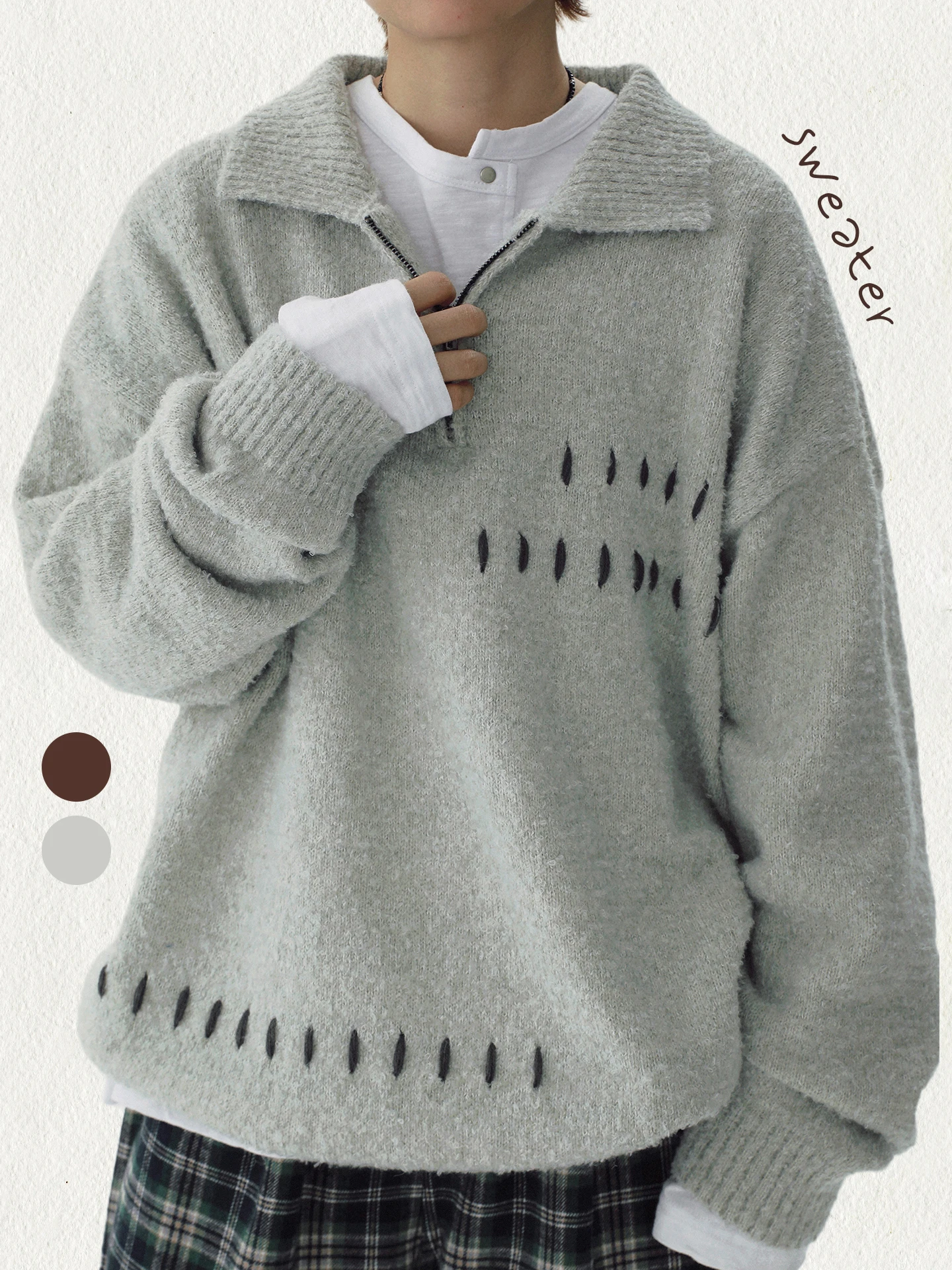 

STILLYOU Ретро-худи на молнии с декоративной вязкой для женщин, свободный крой, уличный стиль, полиэстер, акрил, нейлон, осень-зима