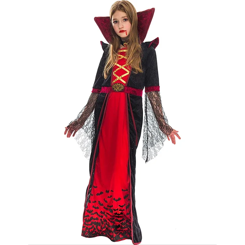 زي مصاص دماء القرون الوسطى للفتيات ، فستان الملكة ، قوطي ، فيكتوري ، طقم فاخر ، حفلة الهالوين