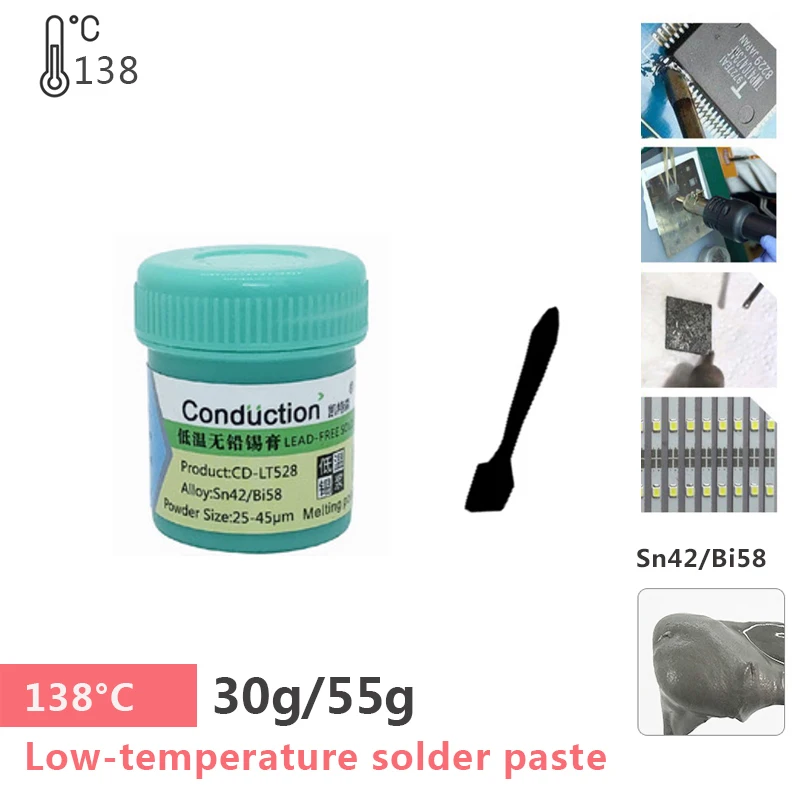 

30g/55g Melting Point Low Temperature Lead-free Solder Paste 138℃ Flux For Soldering Sn42Bi58 LED SMD Repair Welding Tin Paste