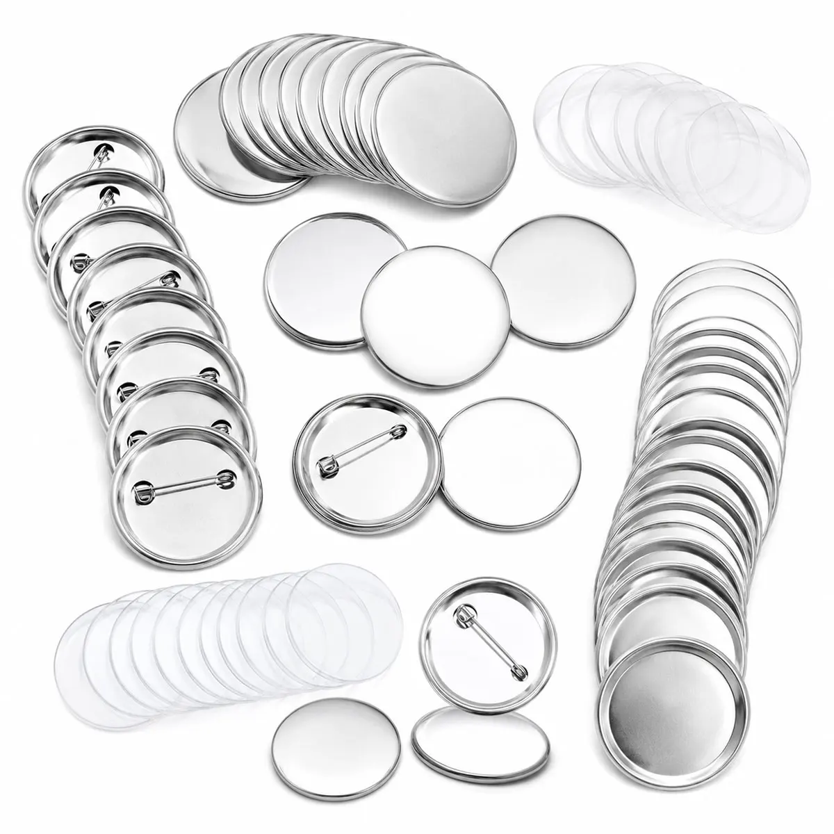 12 Sets 3.7cm Round Badge Fitting Kit, Tinplate Covers Plastic Back Clips With Film,  DIY Pin Making Complete  ZSY