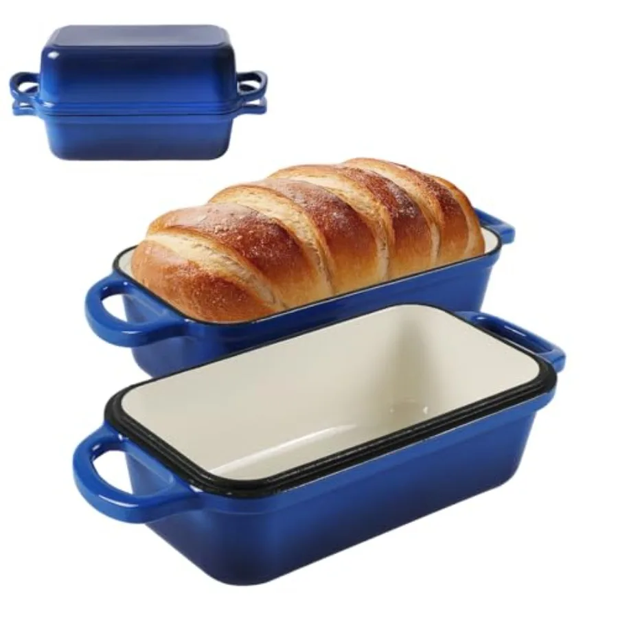 

9 x 5 Inc read Pan Enameled Cast Iron Loaf Pan wit Lid for g 2 in 1 Non-stick Sourdoug read Loaf Pan for omemade read Oven and