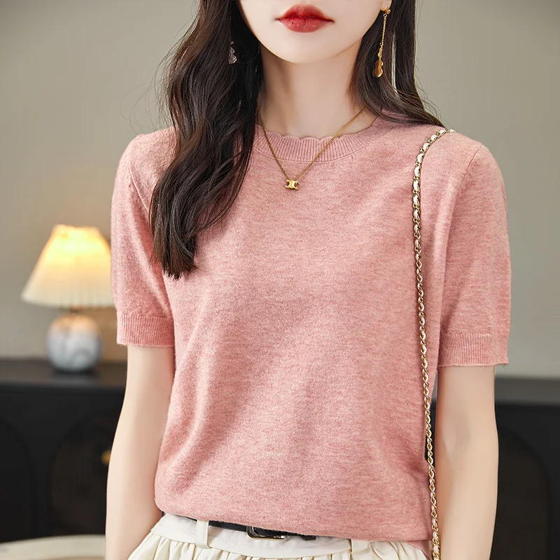 2024 New Spring and summer Cashmere short sleeve Women O-Neck Short-Sleeved Exquisite Cashmere  short sleeve Pullover