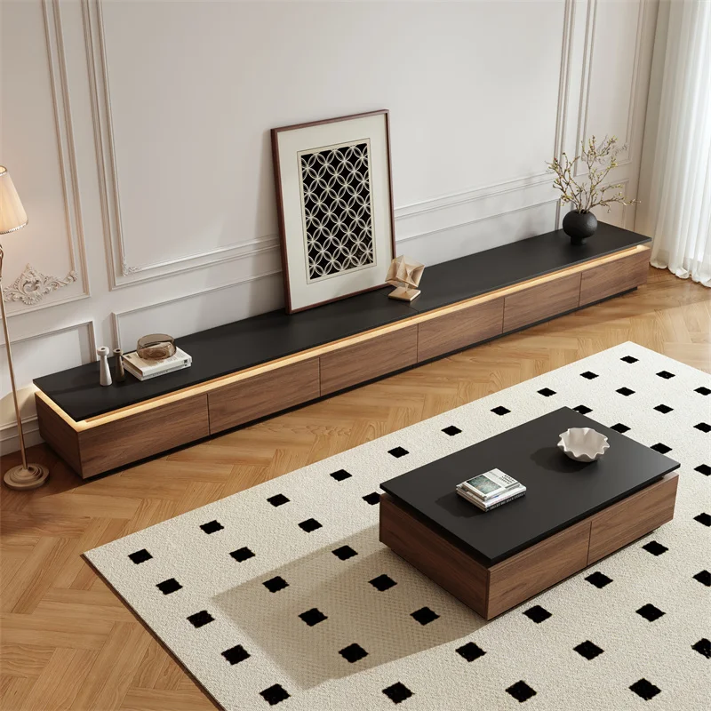 Walnut floor-to-ceiling locker, Italian minimalist living room rock slab splicing floor cabinet