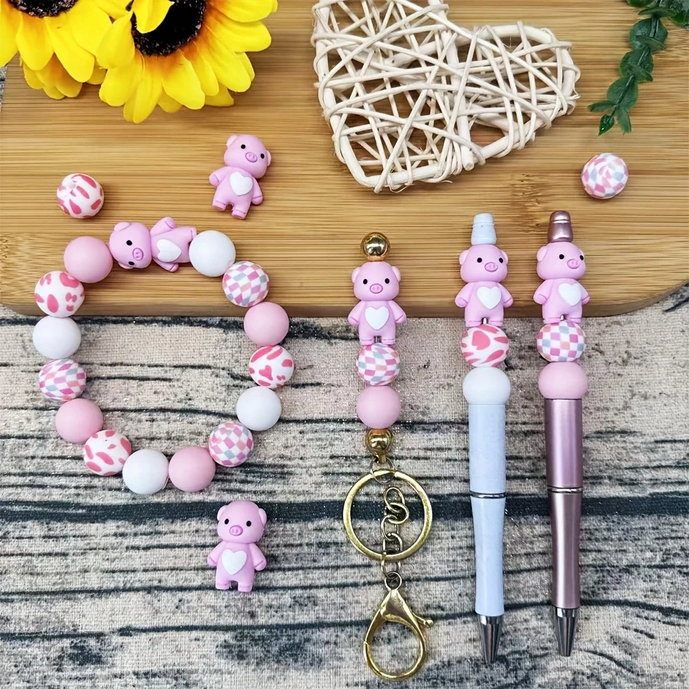 25-teiliges Silikonperlen-Set mit Schweinchen/Tiermotiven, perfekt für DIY-Bastelarbeiten wie Schlüsselanhänger, Halsketten, Armbänder usw. – Detail 6