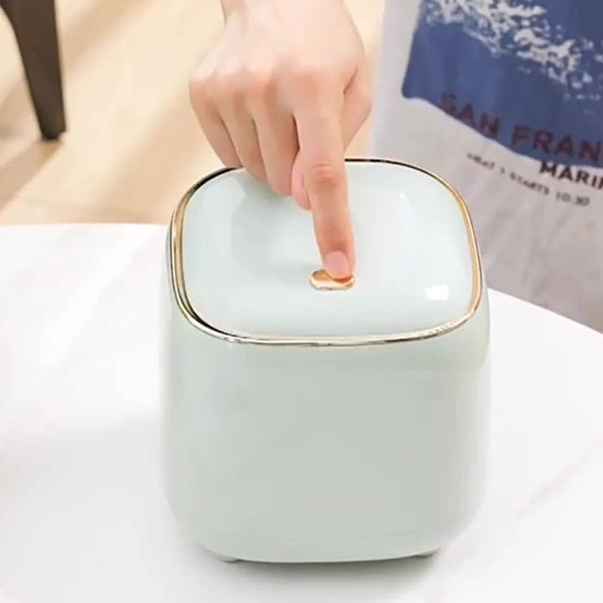 New Luxury Pressing Desktop Trash Can Double-Layer Coffee Table Bomb Cover Small Storage Bucket Bedroom Bathroom Trashbin