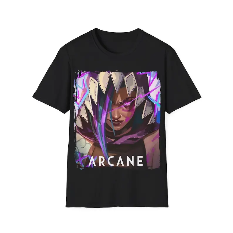 Jinx Arcane T-Shirt Japanese Anime Cartoon Jinx Black T-Shirt 059