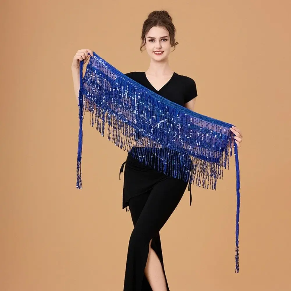 Modna spódnica do tańca brzucha z cekinami, łańcuszkiem i frędzlami, błyszczący strój do tańca brzucha, indyjska chusta do tańca, kostium na występy.