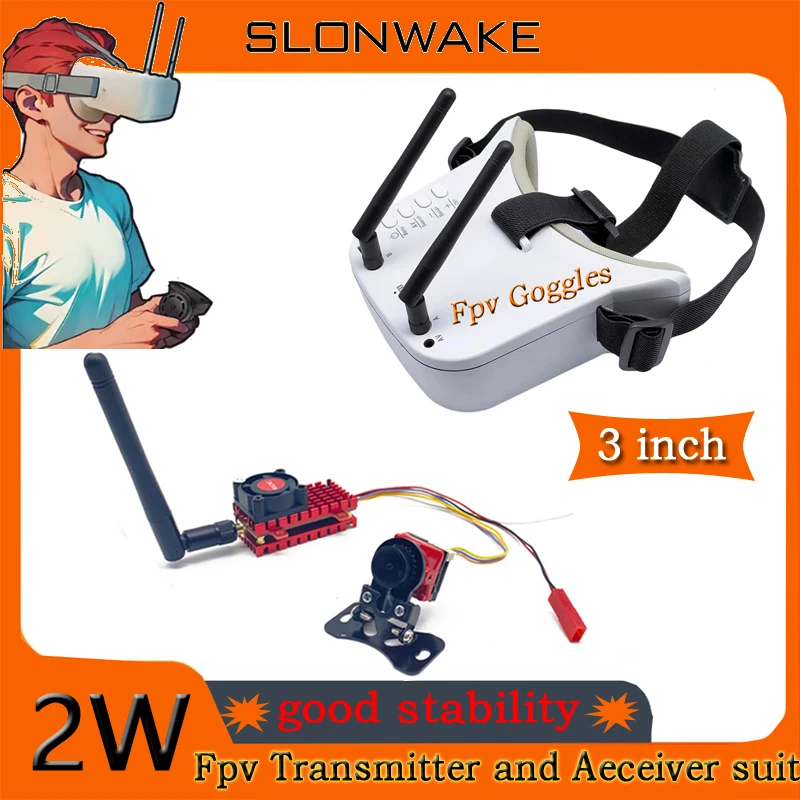 SLONWAKE Fpv 2000mW VTXTransmitter Analog camera1500TVL 5.8G 3-inch video VR glasses built-in battery Real-time images suit