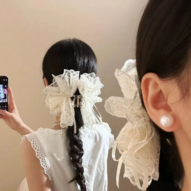 12pcs/lot White Lace Bow Shark Claw for Women High End Making Elegant Bow Hair Claws Black Lace Bow Hair Claw Clips Wholesale