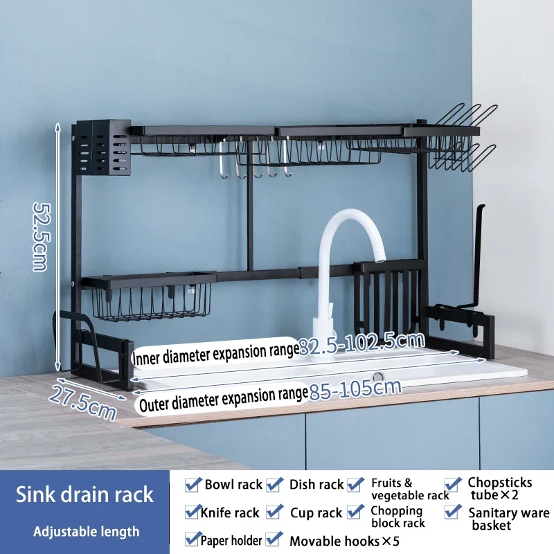 Kitchen Shelf Organizer Dish Drying Rack Over Sink Utensils Holder Bowl Dish Draining Shelf Kitchen Storage Countertop Organizer