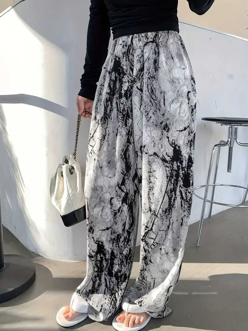 

2024 New High Waist Drape Ink Painting New Chinese Style Pants Casual Floor-mopping Pants