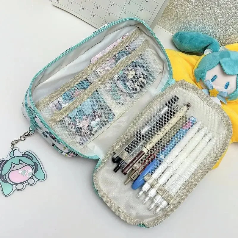 Hatsune Miku Pencil Case Large Capacity 3 Layer Cartoon Pencil Pouch Cute Kids Student Pen Bag Stationery Storage Box Gift