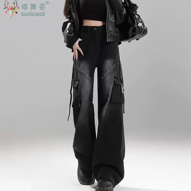 Pantalones vaqueros de mujer estilo americano pantalones Cargo de mezclilla Otoño/Invierno pantalones góticos de cintura alta ropa de trabajo suelta pantalones de pierna ancha Hip-hop