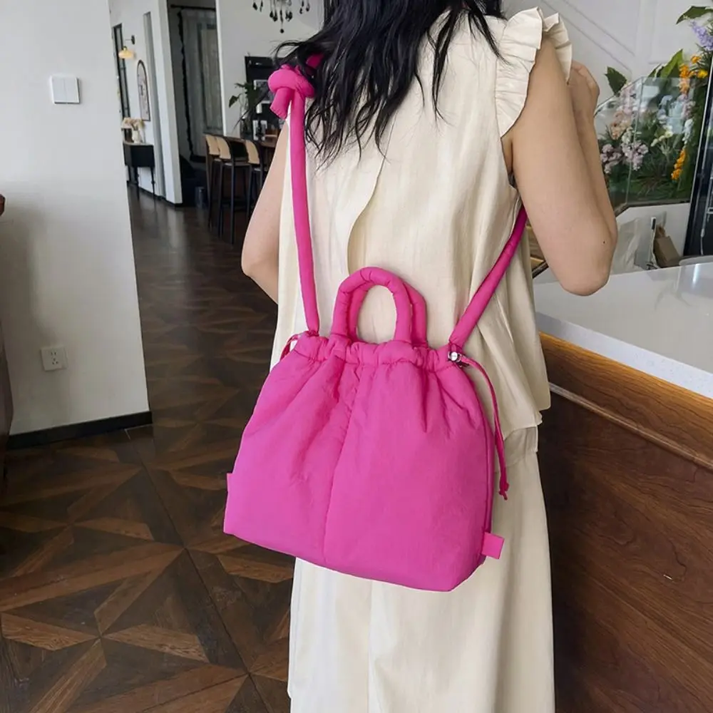 Модная однотонная большая сумка на шнурке, мягкая большая вместительная нейлоновая сумка с мягкой подкладкой, сумка через плечо, пышный рюкзак на шнурке для путешествий