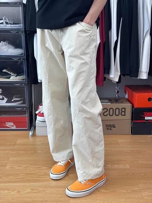 

American Sle Harlan Straight Leg Workwear Pants Men's Summer Thin Loose Casual Pants High Waist Button Fly Long Trousers
