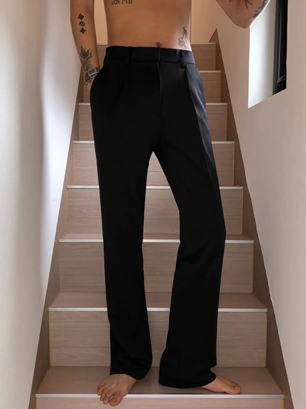 

Men's Wide Leg Straight Cut Loose Fit Autumn Pants Korean Faion Casual Long Trousers Dra Floor-Length Suit Pants