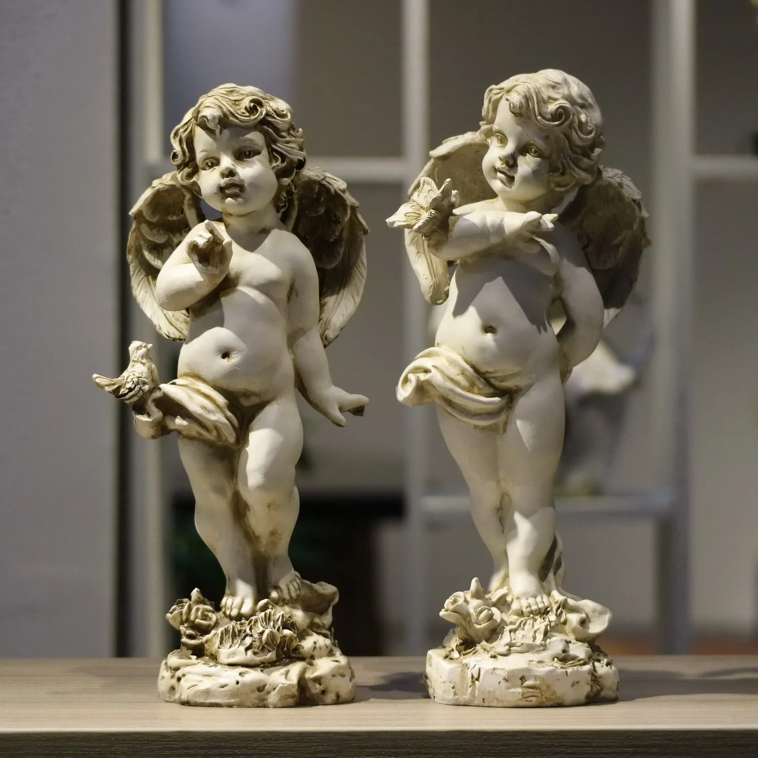 

Retro Resin Angel Figurine 29cm Home Courtyard Decoration Art Craft Sculpture Wedding Gift Unique Angelic Home Furnishing