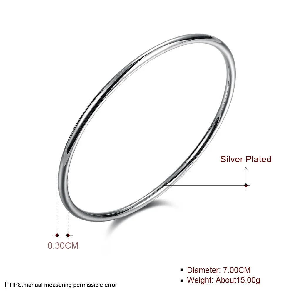 925 Sterling Silver Women's Bangle Simple Single Loop Design Diameter 6.5 Cm Silver Wedding Jewelry