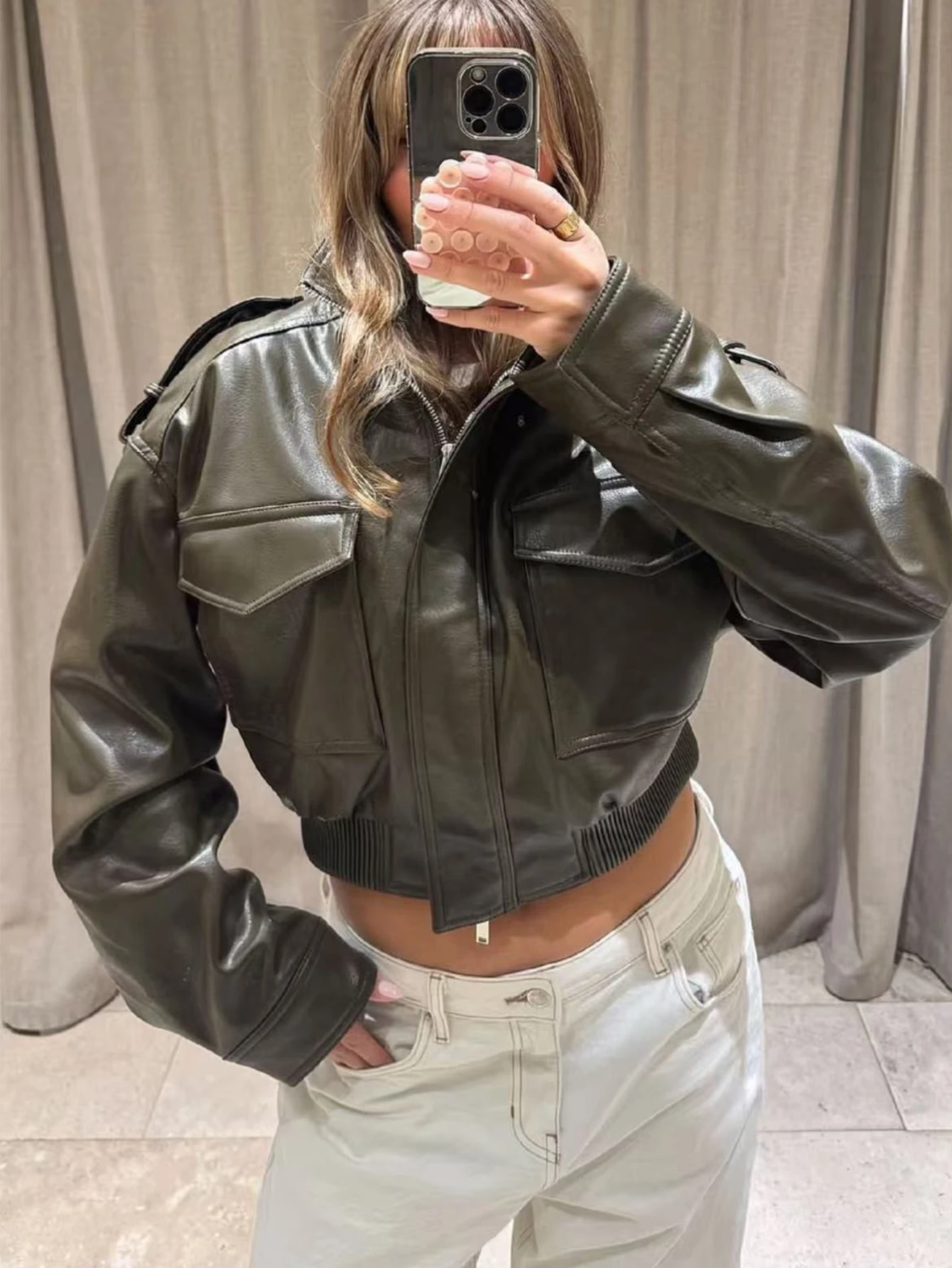 

Autumn Winter Women Faux Leather Short Jacket New In Windproof Outwear 2025 Long Sleeve Jacket Style Fashion Personality Coat