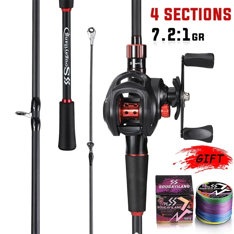 

Sougayilang Fishing Rod Reel Combo 1.8~2.1m Carbon Fiber Casting Rod and 7.2 1 Gear Ratio Baitcasting Ree Max Drag 10kg for Bass