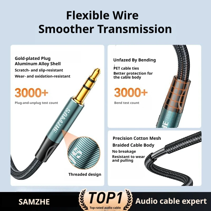 SAMZHE Jack Aux Cable 3.5mm Audio Cord Aux Jack 3.5 Male to Male Cable Jack 3.5 Audio Cord for Phone Car Headphones Speaker MP3