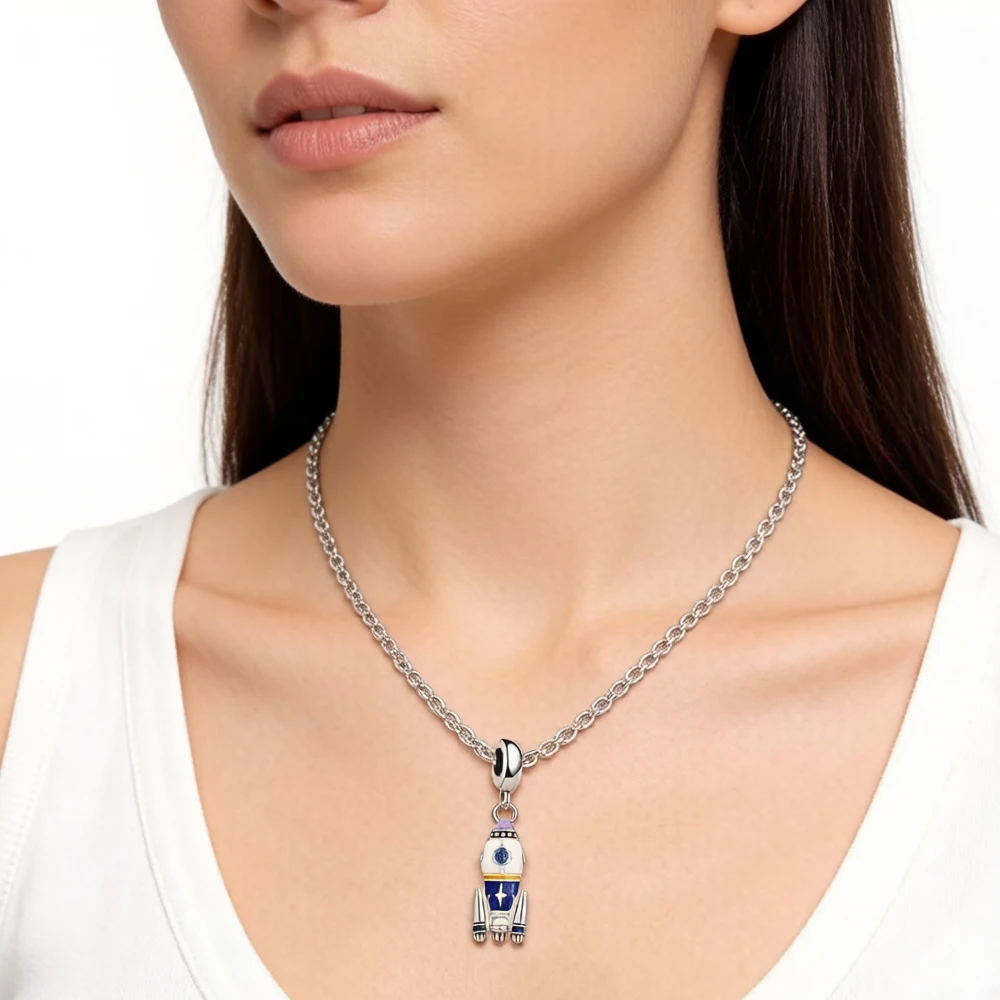 Rocket Charm Europe Style Fine Jewelry Kobiety Mężczyźni Modny prezent ze srebra próby 925 — zdjęcie 4