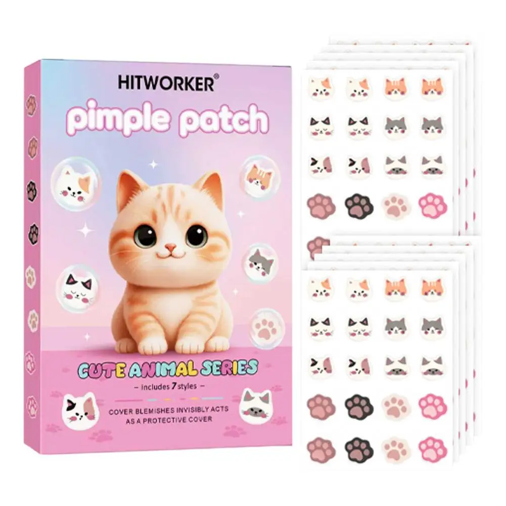 200 Pcs Cartoon Cat Acne Patches Cover Acne Marks Cute Facial Acne Stickers Ultra-thin And Breathable Skin Care Tool