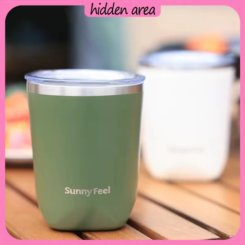 

Стакан для воды Sunnyfeel из нержавеющей стали с крышкой, портативная гладильная чашка, двухслойная кофейная чашка, простая, кемпинг на открытом воздухе, 304