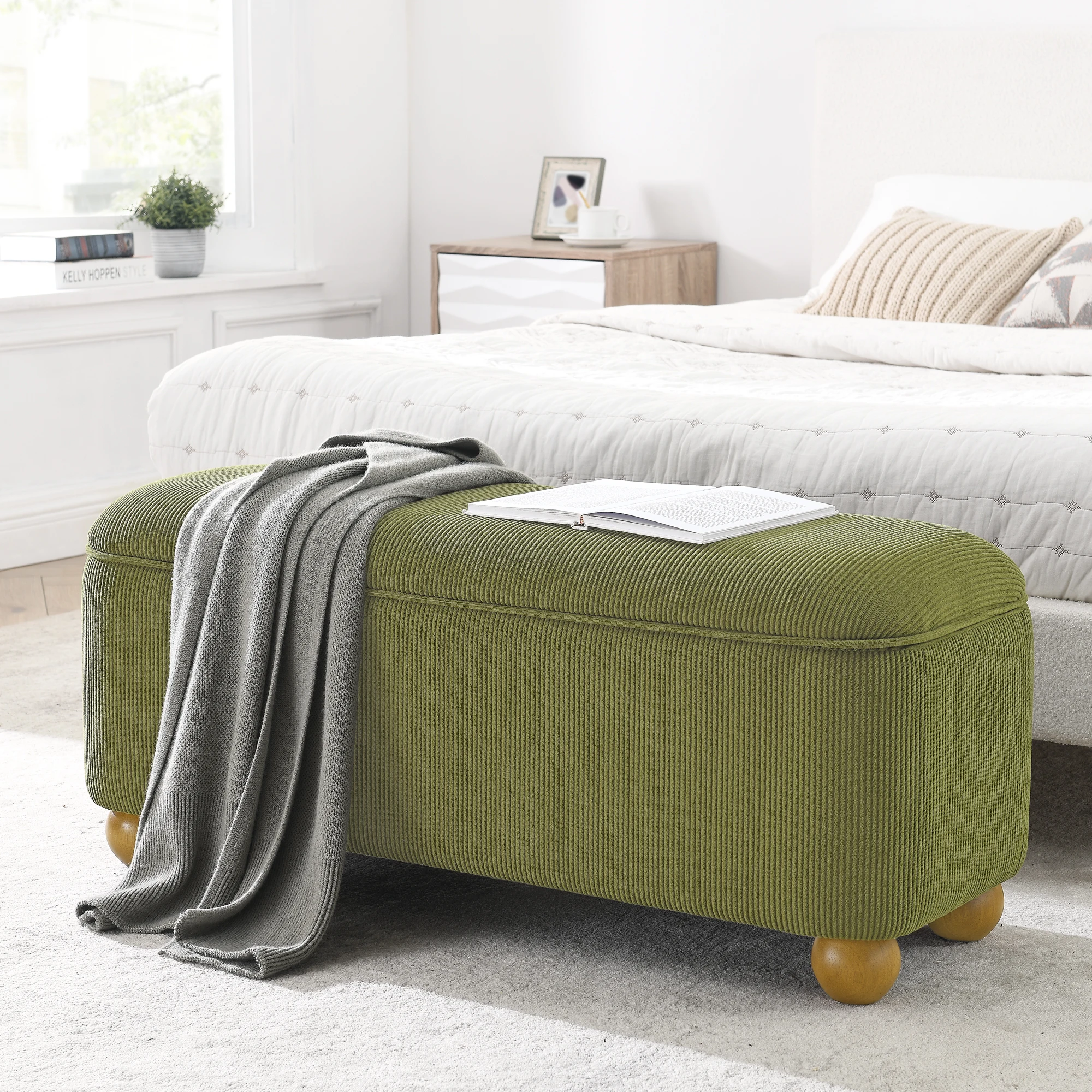 

Green Turkish Bench with Storage and Seating, Perfect for Bedroom or Living Room Entrance, Stylish and Functional Space