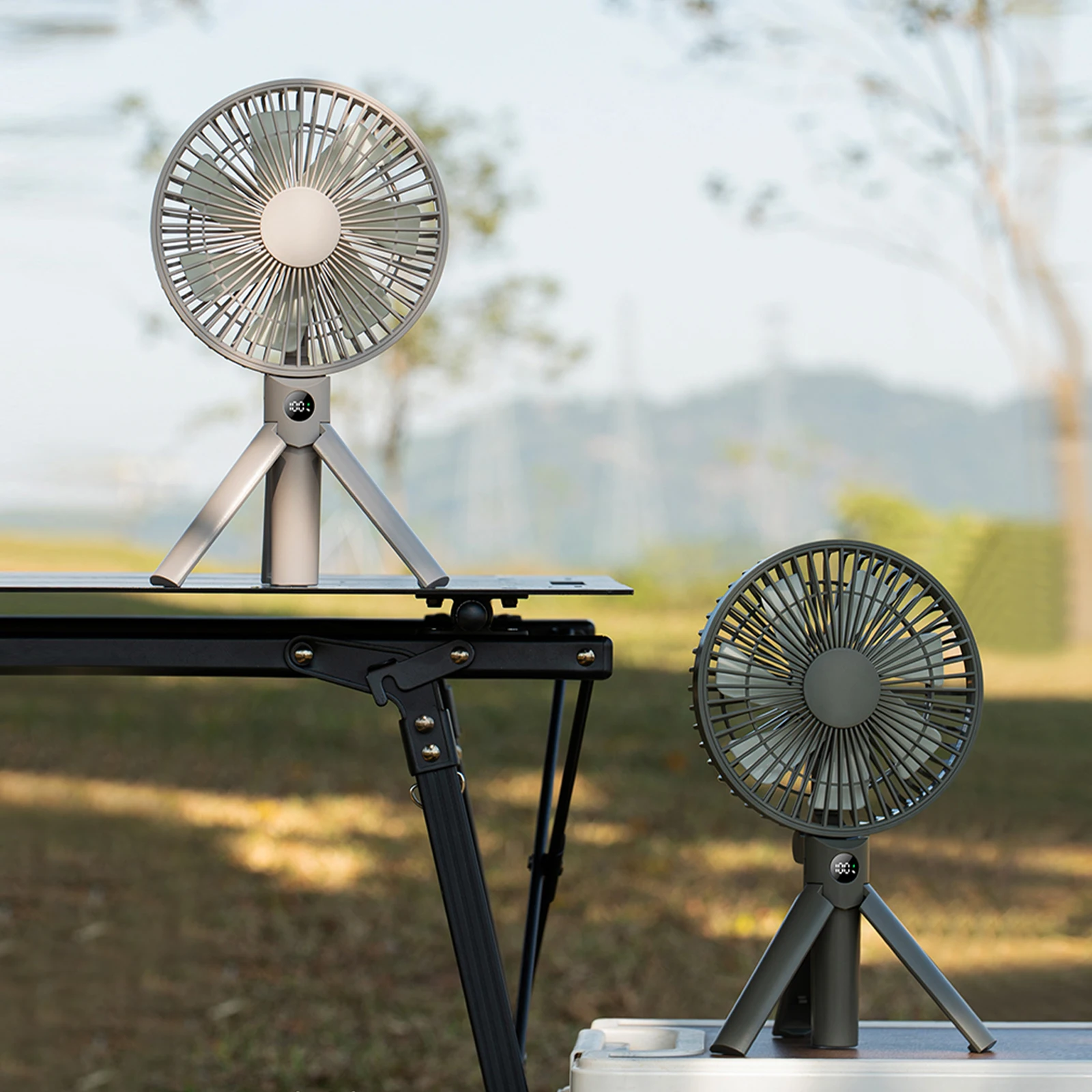 4 Speed Wind Camping Tripod Fan with LED Digital Display Multifunctional Camping Blower for Outdoor Desktop Use/Tent Ceiling