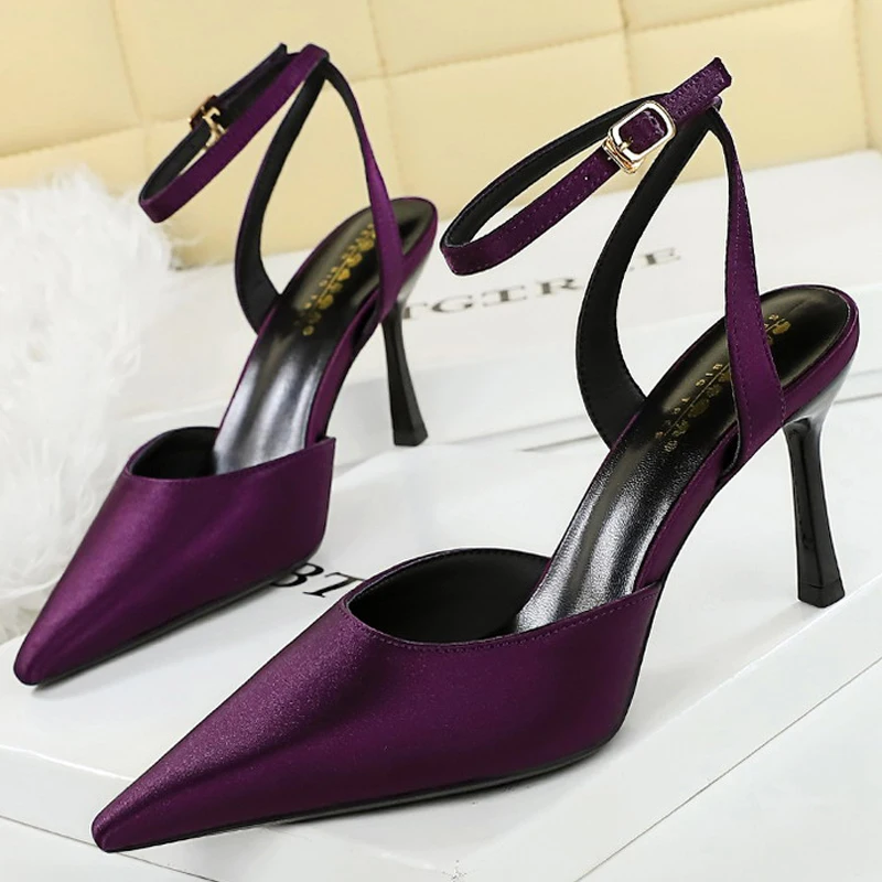

BIGTREE Shoes Silks Satins heeled Sandals Women Shoes Sexy party shoes Women Pumps buckle High Heels Summer Shoes plus size 43