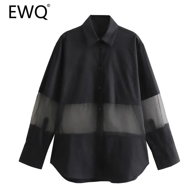 

EWQ Fashion Shirt For Women Versatile Contrast Color Lapel Long Sleeve Single Breasted Loose Top Clothing 2024 New 27X629