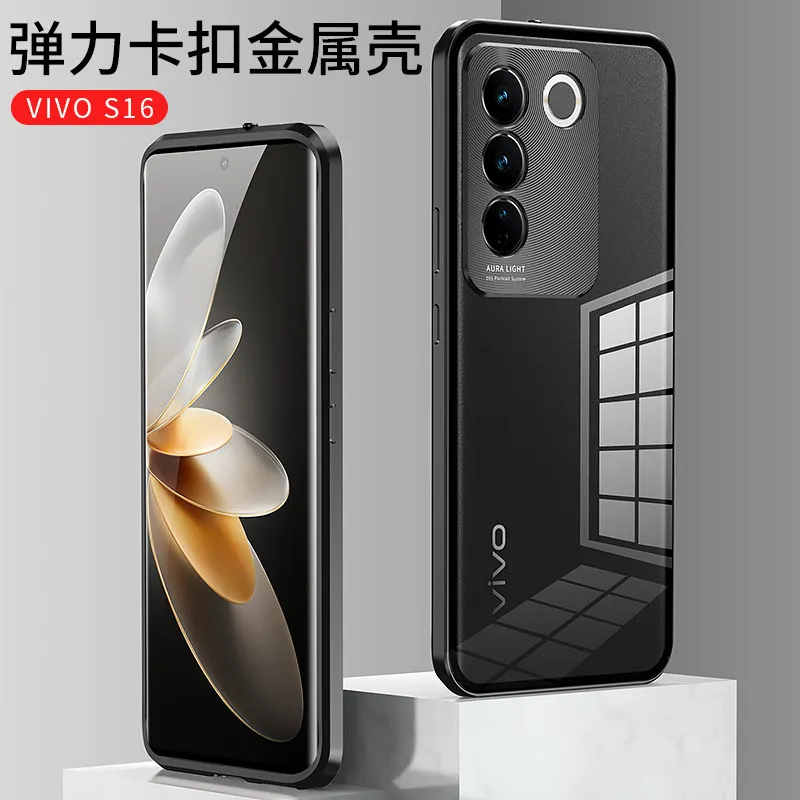 Case For Vivo V27 VivoV27 V2231 V2246 Metal Bumper with Clear Tempered Glass Back Cover Hard Case for Vivo V27 Pro V27Pro V2230